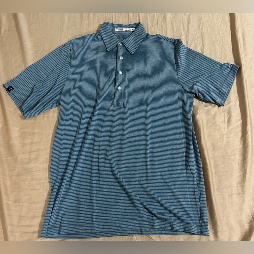 Criquet Men's Navy Striped Polo Shirt Size Medium